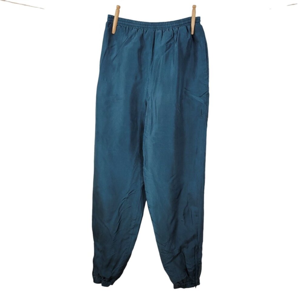 Vintage 100% Silk Tracksuit Pants Womens Size Small Medium High Rise Green